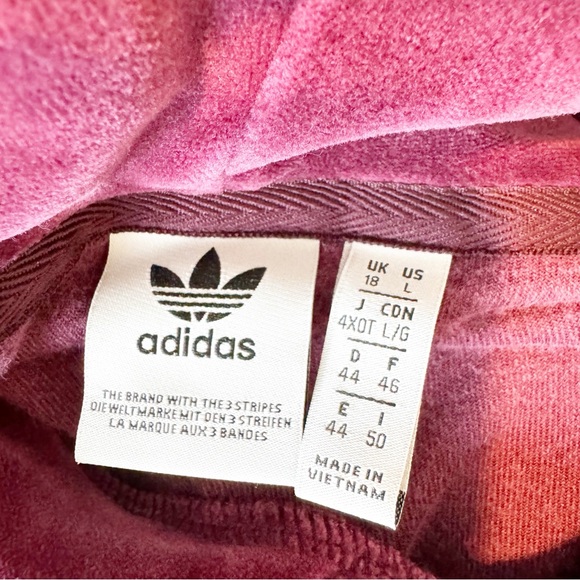 Adidas Originals Velour Cropped Hoodie Sweatshirt Burgundy Stripe Size Large - Picture 7 of 7
